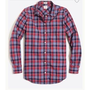 J.Crew Lightweight Homespun Boy Fit Red Plaid Button Down Women's Small New!